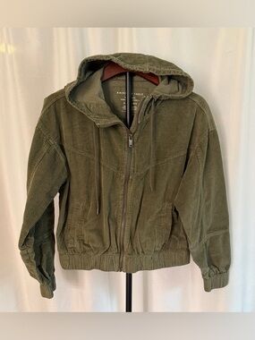 American Eagle Olive Corduroy Zip Hoodie